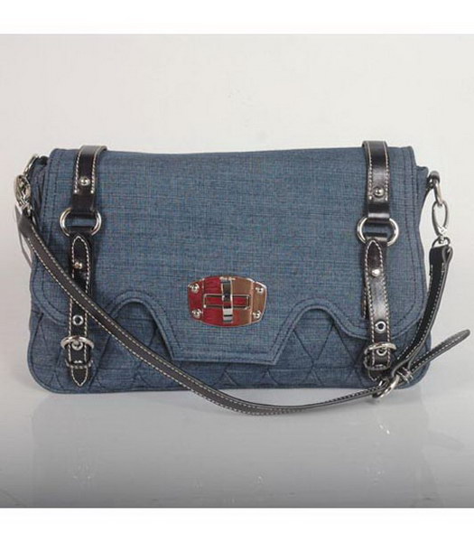 Miu Miu Small Denim Tote Handbag with Coffee Leather