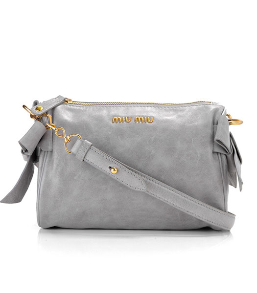 Miu Miu Small Imported Female Light Grey Oil Wax Leather Shoulder Bag