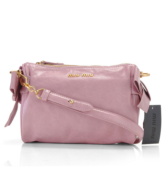 Miu Miu Small Imported Female Light Pink Purple Oil Wax Leather Shoulder Bag