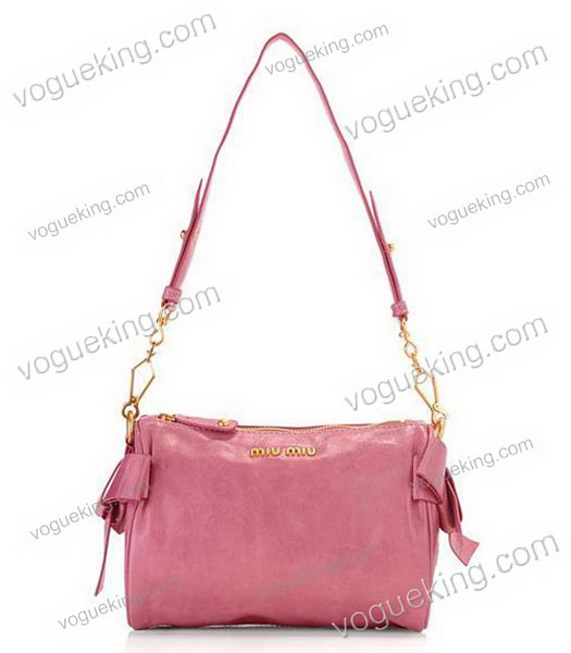 Miu Miu Small Imported Female Light Pink Red Oil Wax Leather Shoulder Bag-1