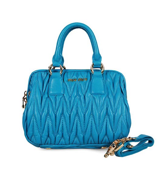 Miu Miu Small Light Blue Matelasse Lambskin Leather Handbag
