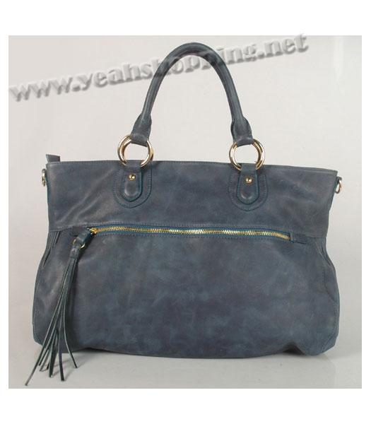 Miu Miu Small Suede Shopping Bag Blue Oil Leather-1