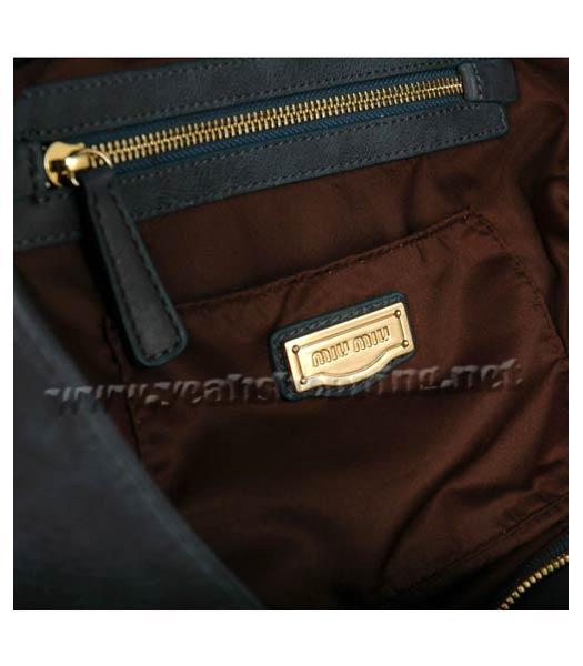 Miu Miu Small Suede Shopping Bag Blue Oil Leather-4