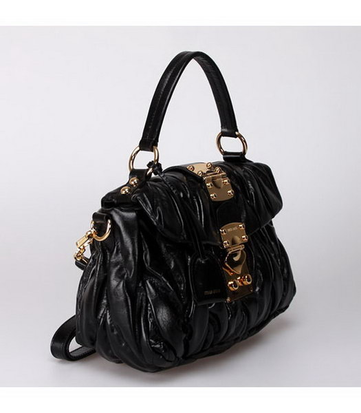 Miu Miu Small Tote Handbags Black Oil Leather-1