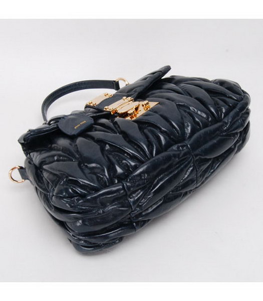 Miu Miu Small Tote Handbags Dark Blue Oil Leather-5