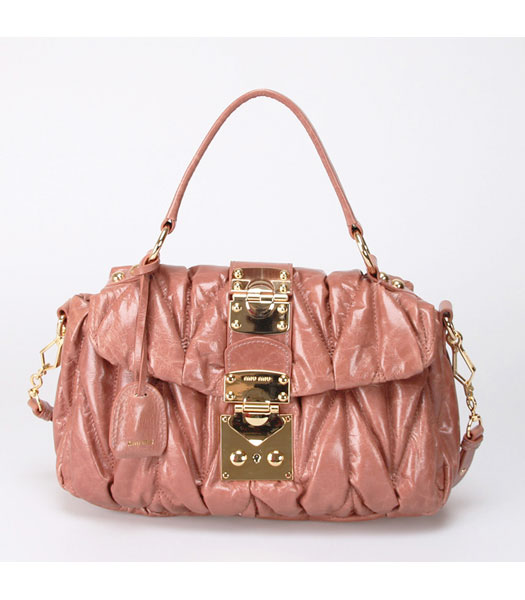 Miu Miu Small Tote Handbags Dark Pink Oil Leather