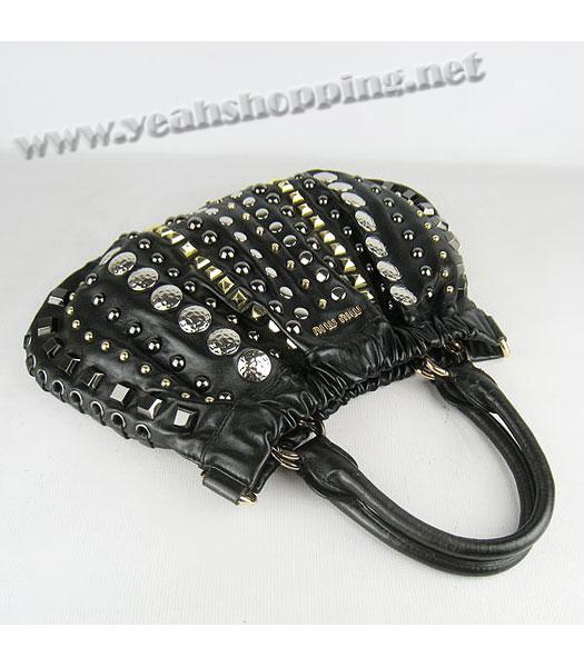 Miu Miu Studded Shoulder Tote PM Handbag Black-4