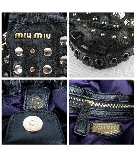 Miu Miu Studded Shoulder Tote PM Handbag Black-6
