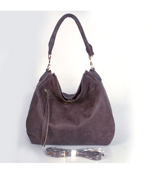 Miu Miu Suede Bucket Shoulder Bag Grey Oil Leather