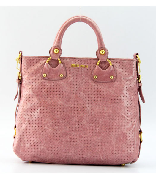 Miu Miu Tote Bag in Pink Oil Skin Leather