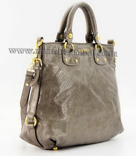 Miu Miu Tote Bag in Silver Grey Oil Skin Leather-1