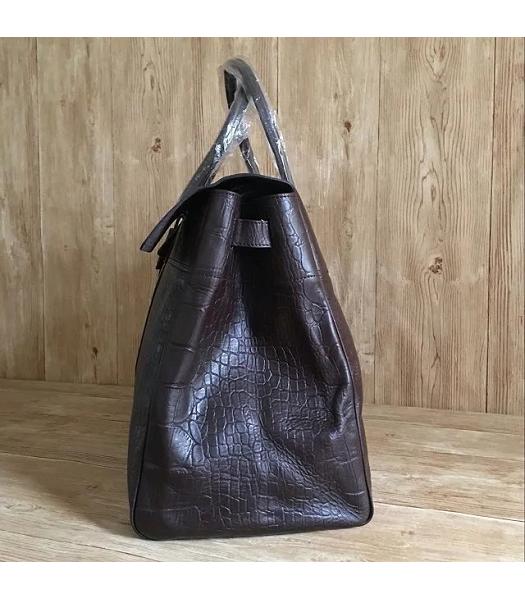 Mulberry Bayswater Dark Coffee Croc Veins Leather 50cm Oversize Bag-2