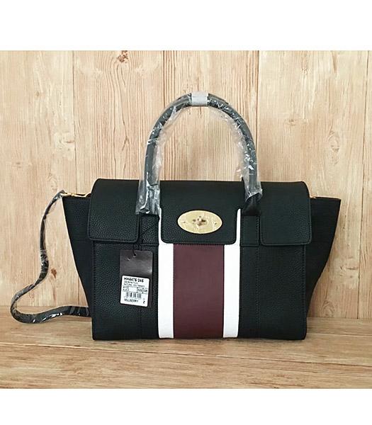 Mulberry Bayswater Web Black Litchi Veins Leather 31cm Tote Bags