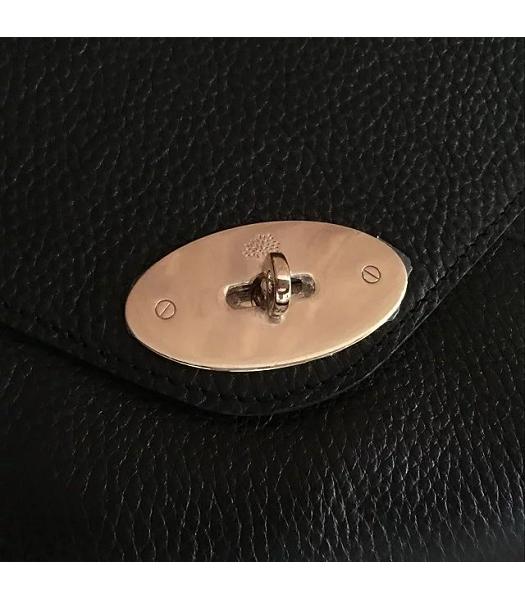 Mulberry Black Litchi Veins Leather Envelope Shoulder Bag Silver Chain-3
