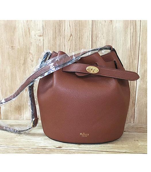 Mulberry Light Coffee Litchi Veins Leather Bucket Bag