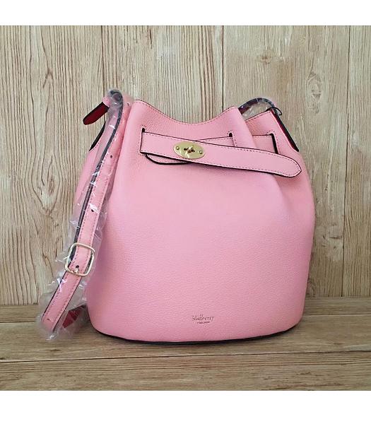 Mulberry Litchi Veins Leather Bucket Bag Pink
