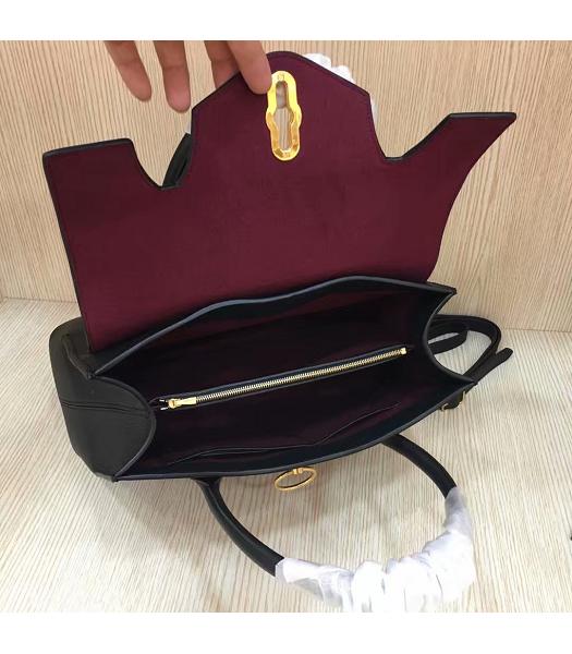Mulberry Seaton Black Litchi Veins Leather Top Handle Shoulder Bag-3