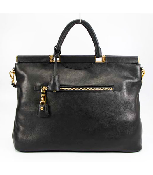 Prada 2010 New Tote Bag in Black Oil Wax Leather