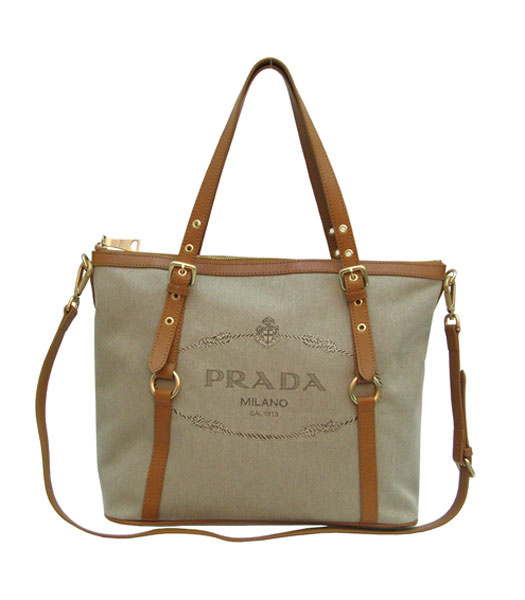 Prada Apricot Canvas Bag with Light Coffee Leather Trim
