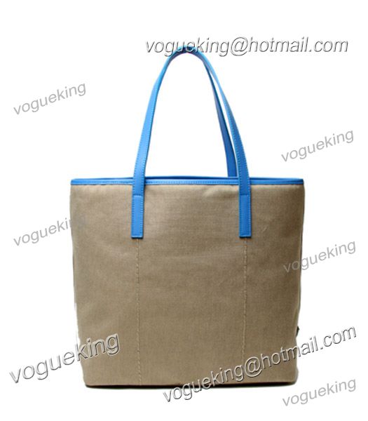 Prada Apricot Canvas With Blue Leather Shopping Bag-1