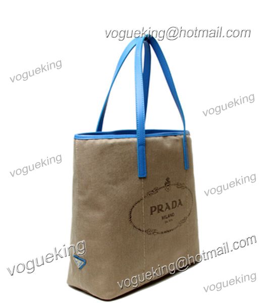Prada Apricot Canvas With Blue Leather Shopping Bag-2