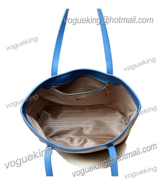 Prada Apricot Canvas With Blue Leather Shopping Bag-4