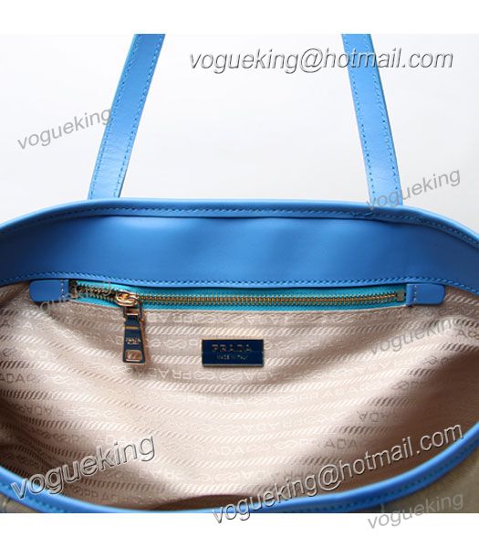 Prada Apricot Canvas With Blue Leather Shopping Bag-5