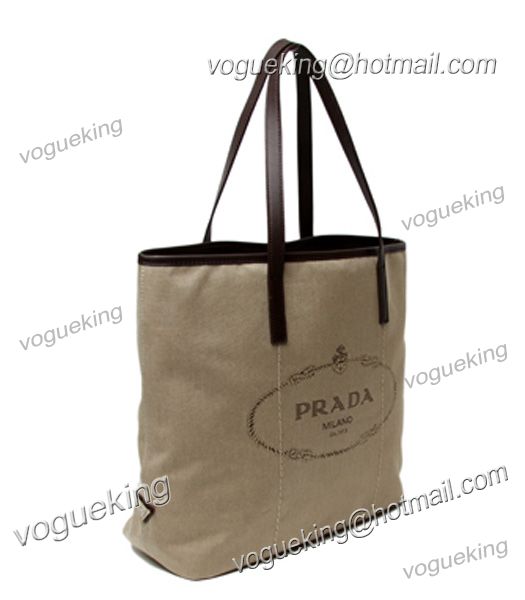 Prada Apricot Canvas With Dark Coffee Leather Shopping Bag-2