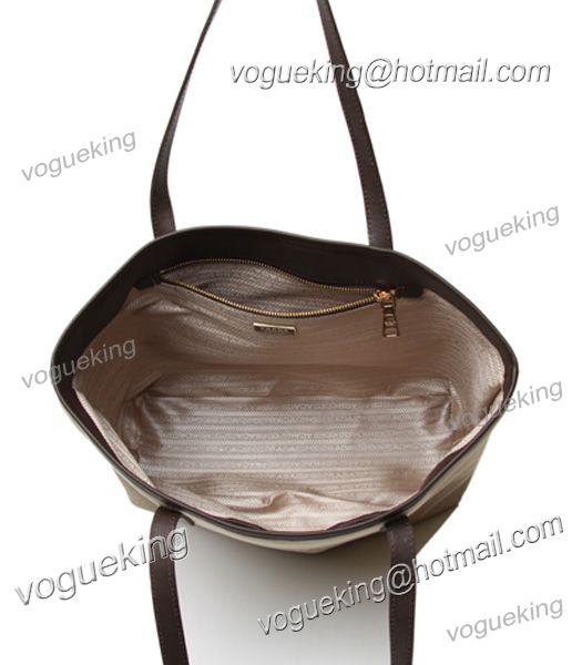Prada Apricot Canvas With Dark Coffee Leather Shopping Bag-4