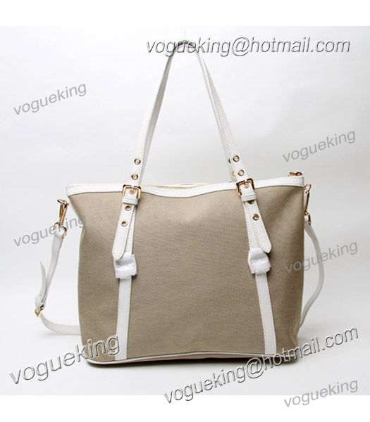 Prada Apricot Canvas with Offwhite Calfskin Leather Bag-1
