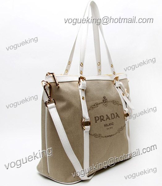 Prada Apricot Canvas with Offwhite Calfskin Leather Bag-2