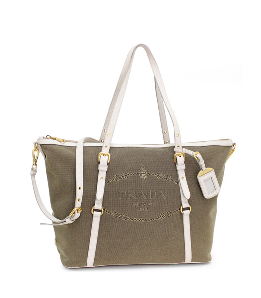 Prada Apricot Canvas with Offwhite Calfskin Leather Bag