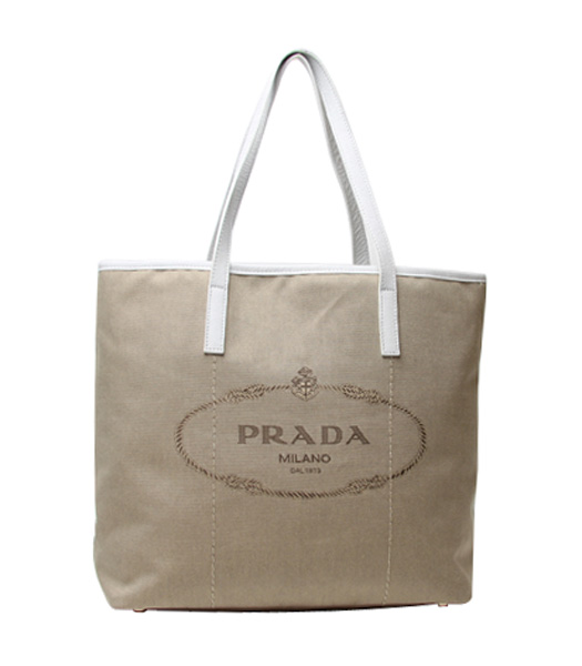 Prada Apricot Canvas With Offwhite Leather Shopping Bag