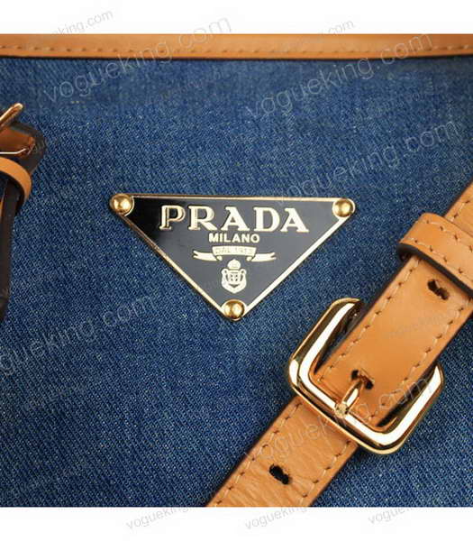 Prada Apricot Nappa Leather with Denim Fabric Tote Bag-4
