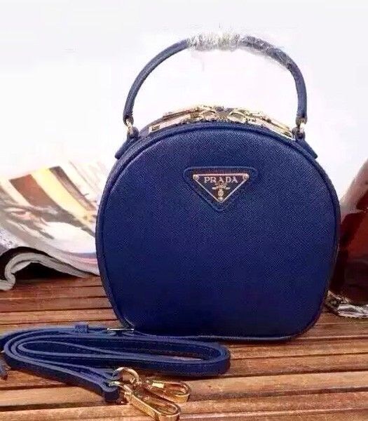 Prada BL0896 Saffiano Cross Veins Leather Mini Hobo Bag Sapphire Blue