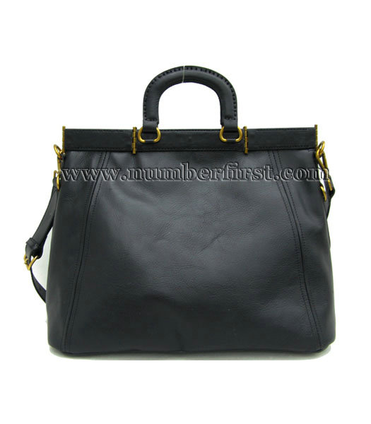 Prada Black Calfskin Leather Tote Messenger Bag-1