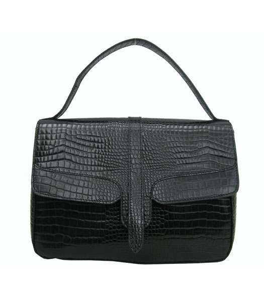 Prada Black Croc Leather Top Handle Bag