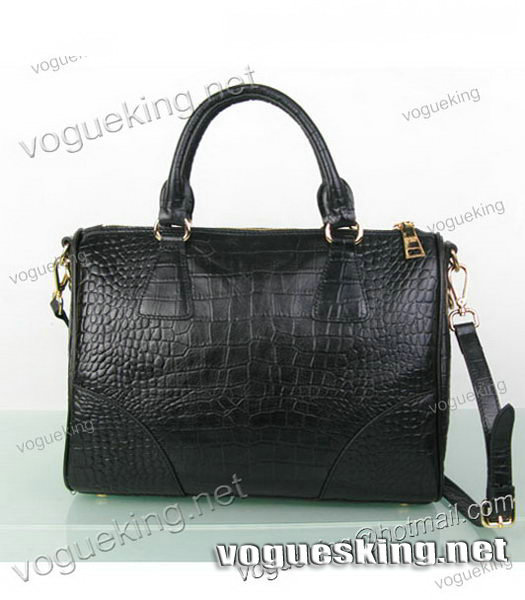 Prada Black Croc Veins Leather Tote Handbag-1