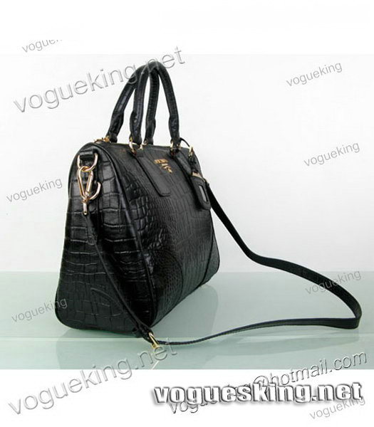 Prada Black Croc Veins Leather Tote Handbag-2