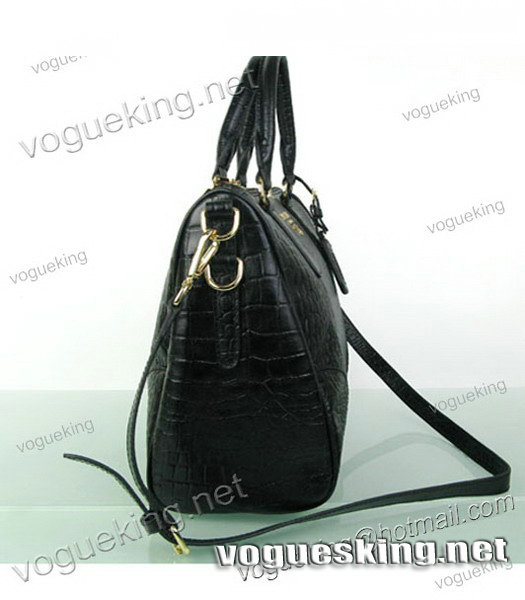 Prada Black Croc Veins Leather Tote Handbag-3
