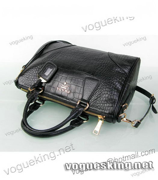 Prada Black Croc Veins Leather Tote Handbag-5