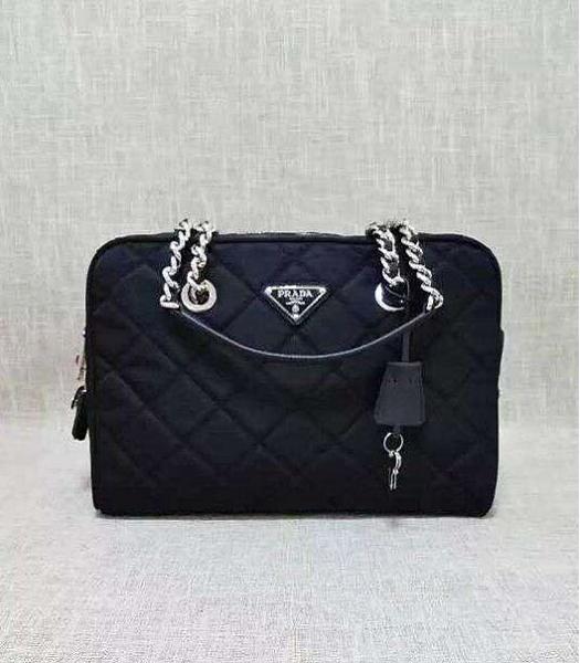 Prada Black Cross Veins Leather Chains Shoulder Bag