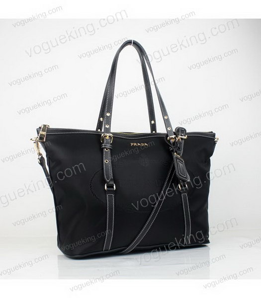 Prada Black Fabric With Saffiano Calfskin Leather Tote Handbag-1