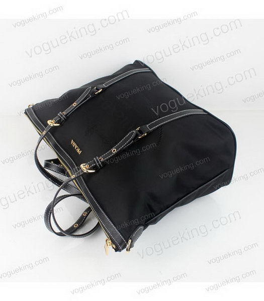 Prada Black Fabric With Saffiano Calfskin Leather Tote Handbag-4
