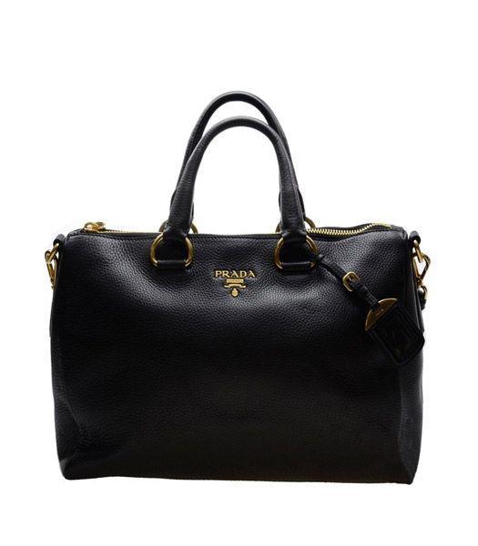 Prada Black Grained Calf Leather Top Handle Bag