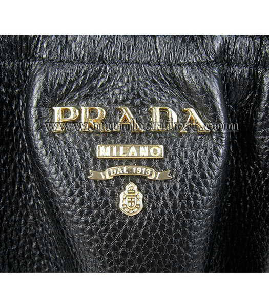 Prada Black Leather Tote Shoulder Bag-5