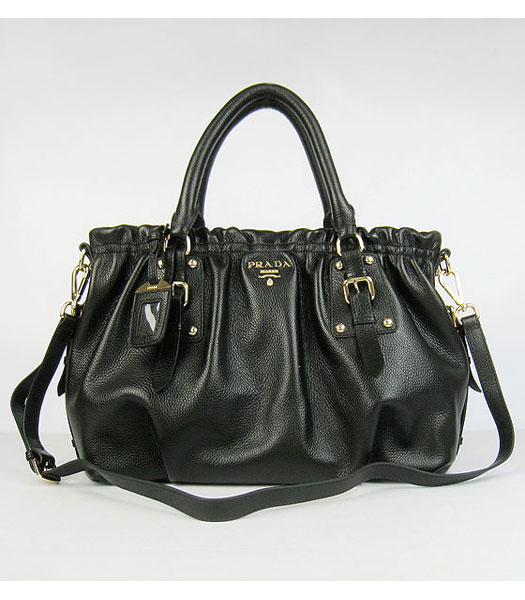 Prada Black Leather Tote Shoulder Bag