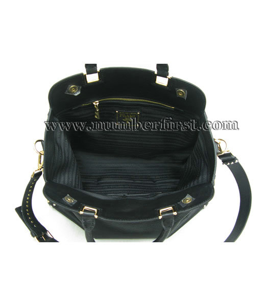 Prada Black Leather Tote Shoulder Bag-5