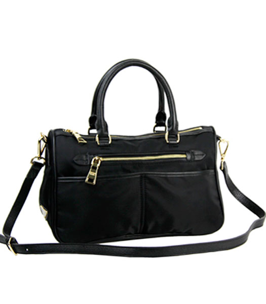 Prada Black Nylon With Imported Leather Tote Handbag
