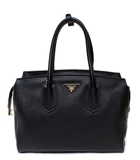 Prada Black Original Calfskin Leather Tote Bag With 24K Metal